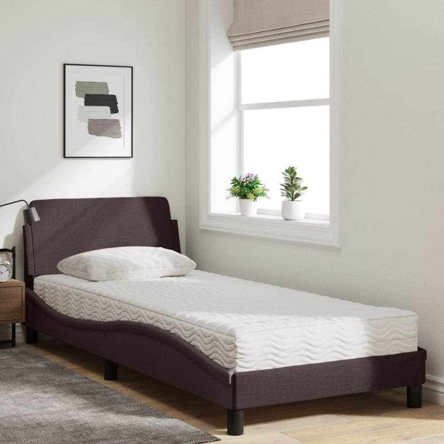 Bed Met Matras Stof 90 x 190 cm Donkerbruin