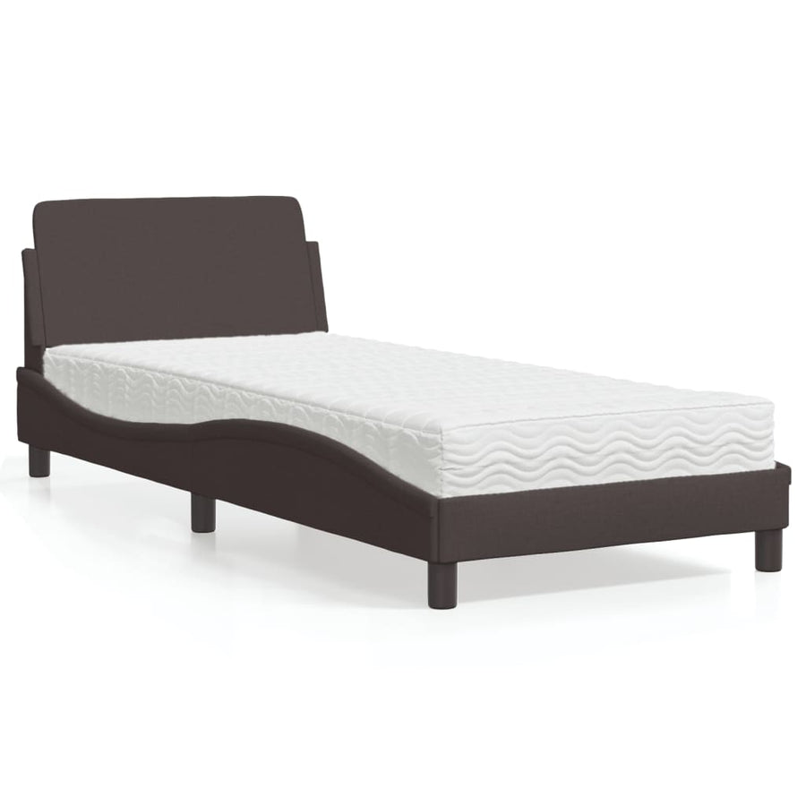 Bed Met Matras Stof 90 x 190 cm Donkerbruin