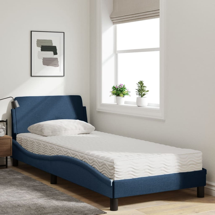 Bed met matras "Dover" stof blauw 90x190 cm