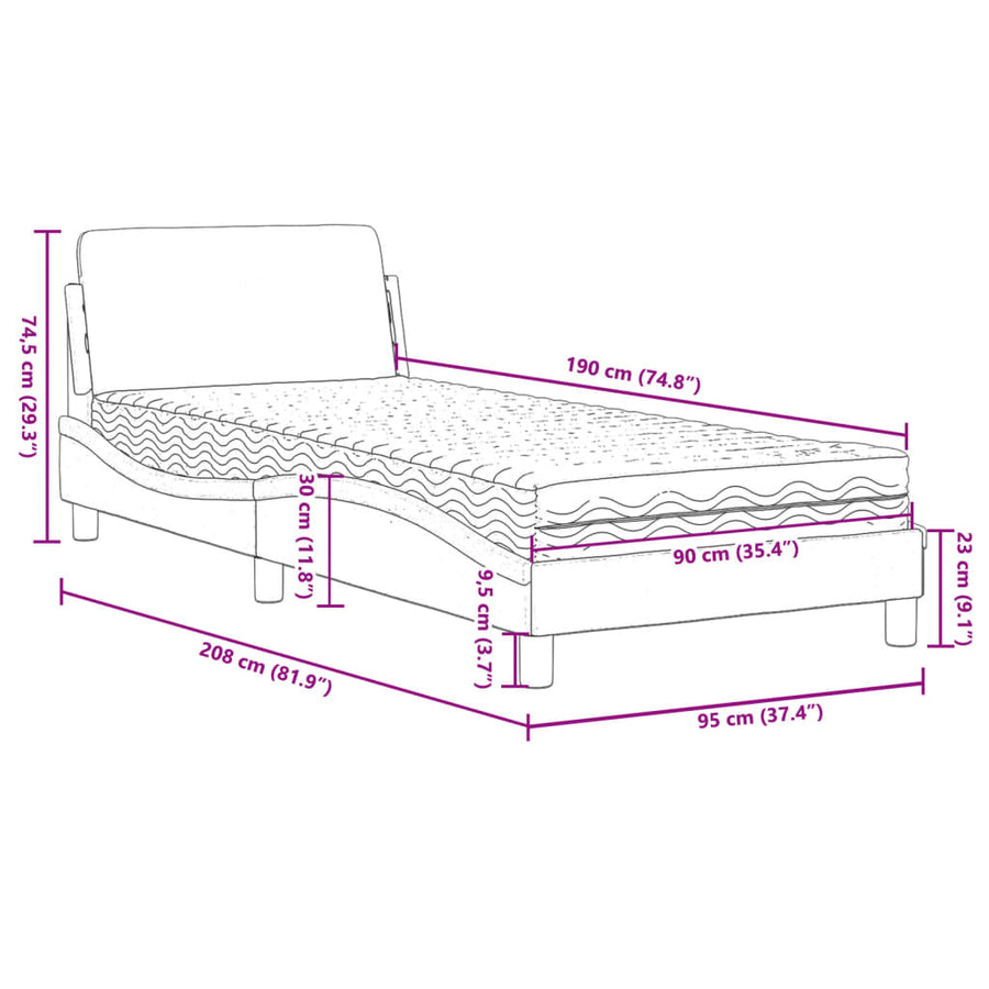 Bed met matras fluweel lichtgrijs 90x190 cm