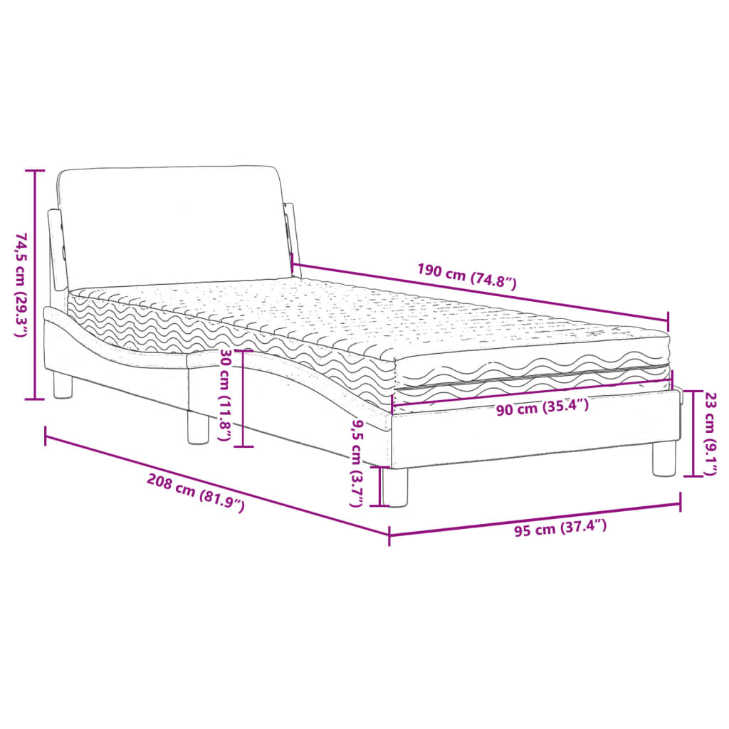 Bed met matras fluweel zwart 90x190 cm