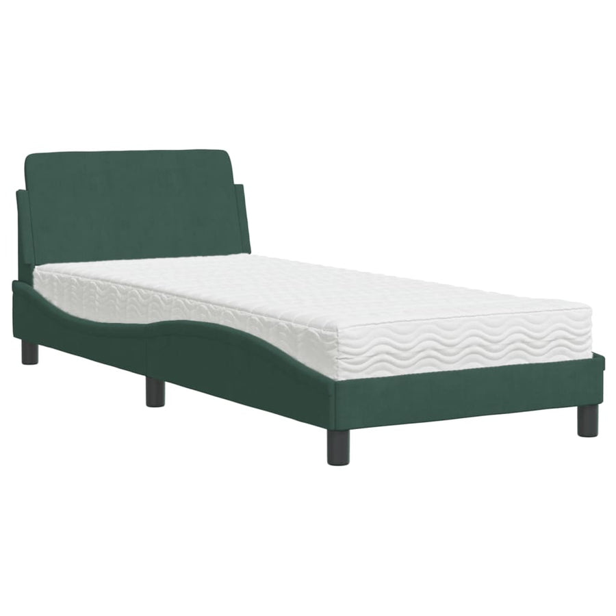 Bed met matras fluweel donkergroen 90x190 cm