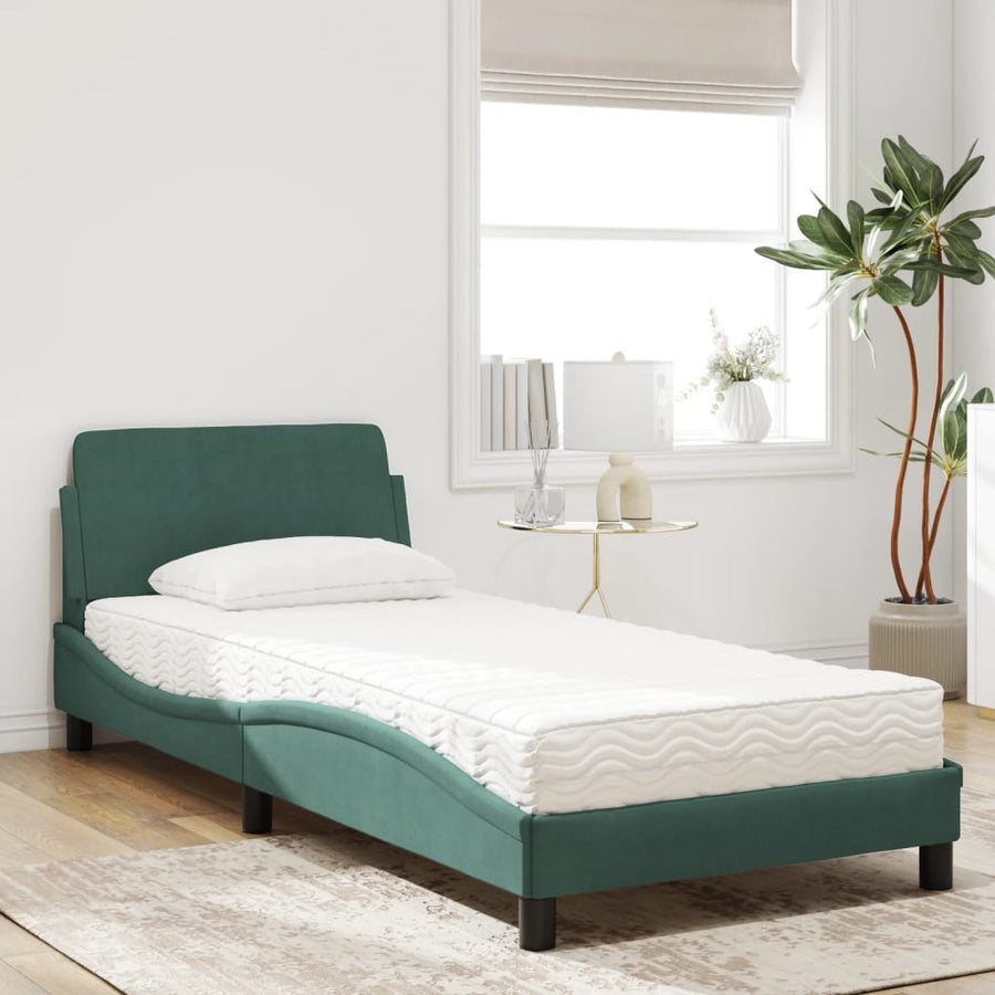 Bed met matras fluweel donkergroen 90x190 cm