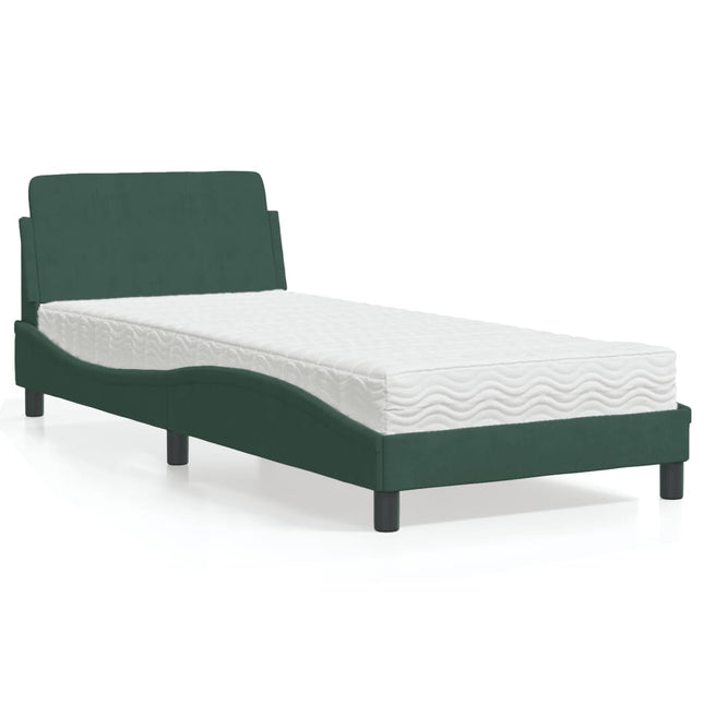 Bed met matras fluweel donkergroen 90x190 cm