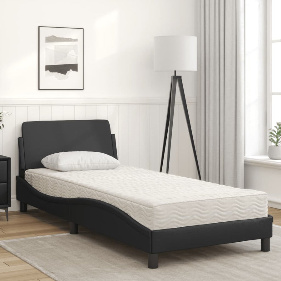 Bed met matras kunstleer zwart 90x190 cm