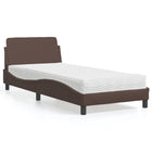 Bed met matras 90x190 cm bruin kunstleer