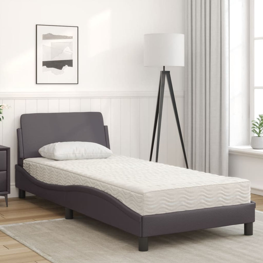 Bed met matras kunstleer grijs 90x190 cm