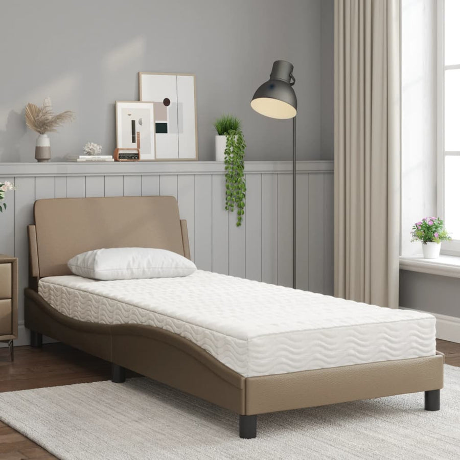 Bed met matras kunstleer cappuccinokleurig 90x190 cm