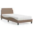 "Dover" bed with mattress, artificial leather, cappuccino colour, 90x190 cm