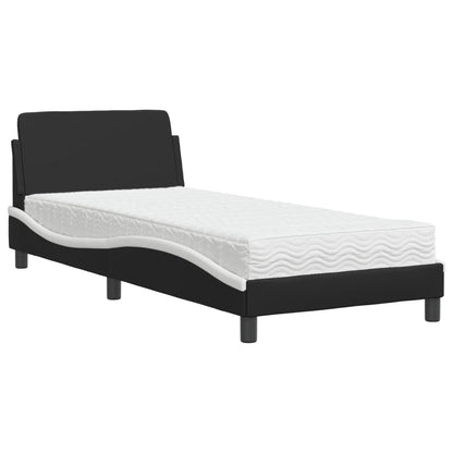 Bed met matras kunstleer zwart en wit 90x190 cm