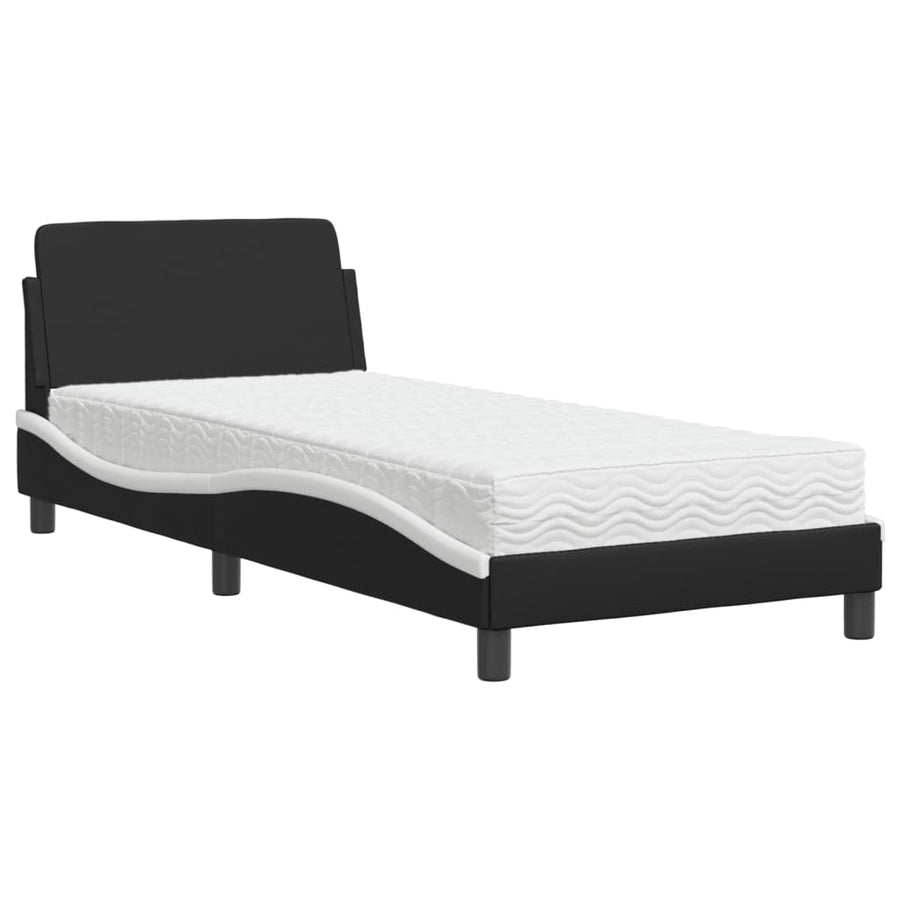 Bed met matras kunstleer zwart en wit 90x190 cm
