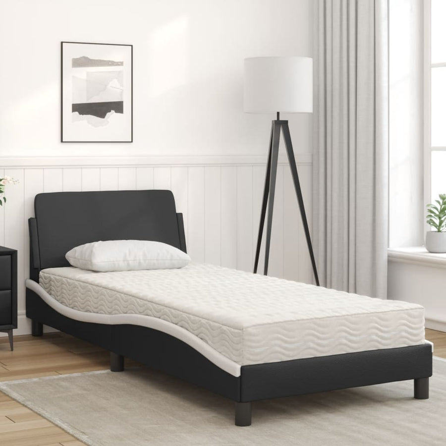 Bed met matras kunstleer zwart en wit 90x190 cm