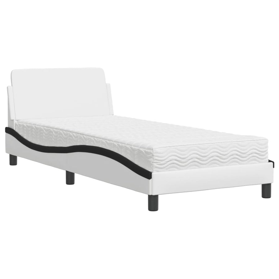 Bed met matras kunstleer wit en zwart 90x190 cm