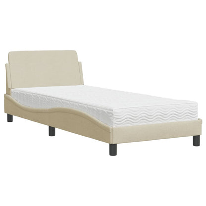 Bed met matras stof crèmekleurig 90x200 cm