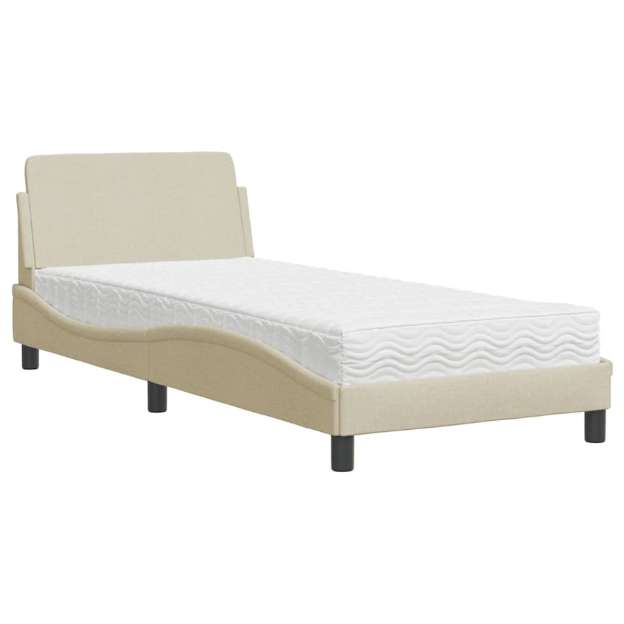 Bed met matras stof crèmekleurig 90x200 cm