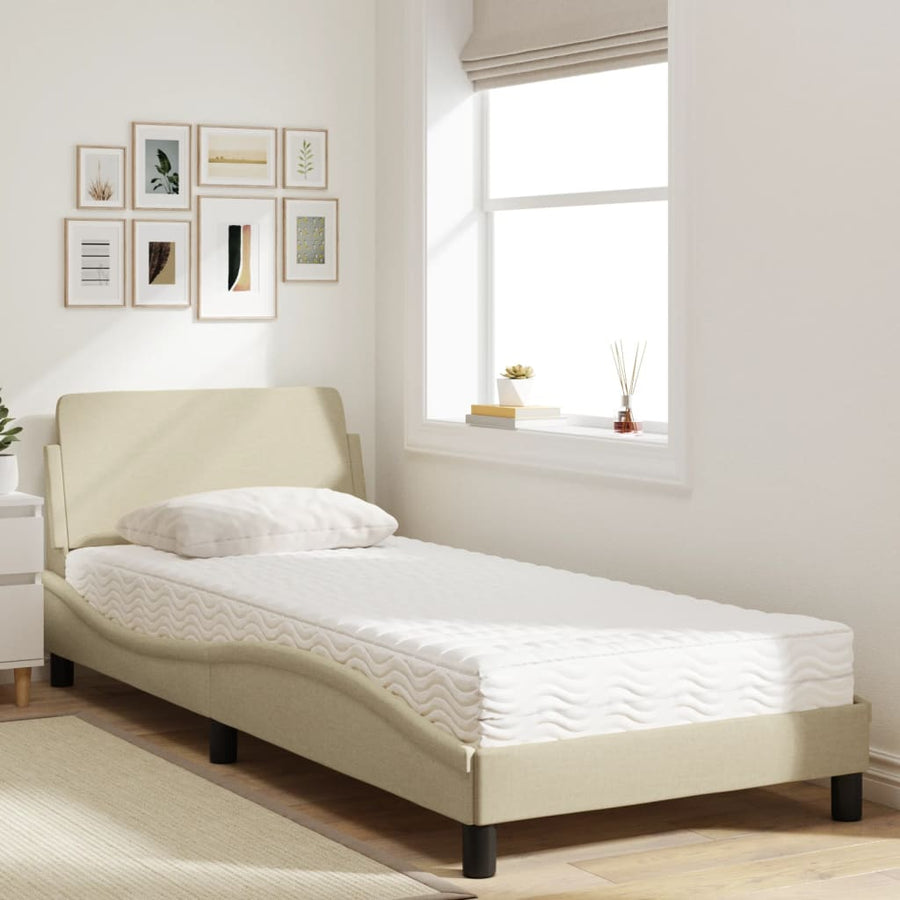Bed met matras stof crèmekleurig 90x200 cm