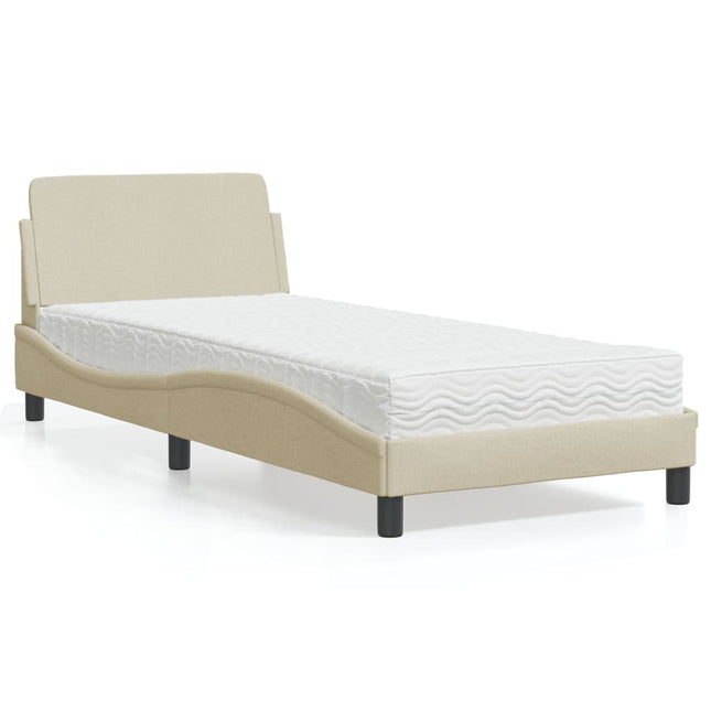 Bed met matras stof crèmekleurig 90x200 cm