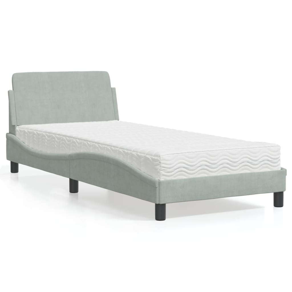 Bed met matras fluweel lichtgrijs 90x200 cm