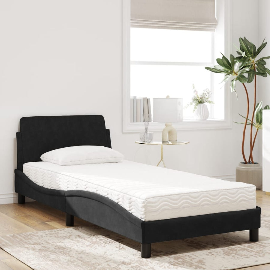 Bed met matras fluweel zwart 90x200 cm