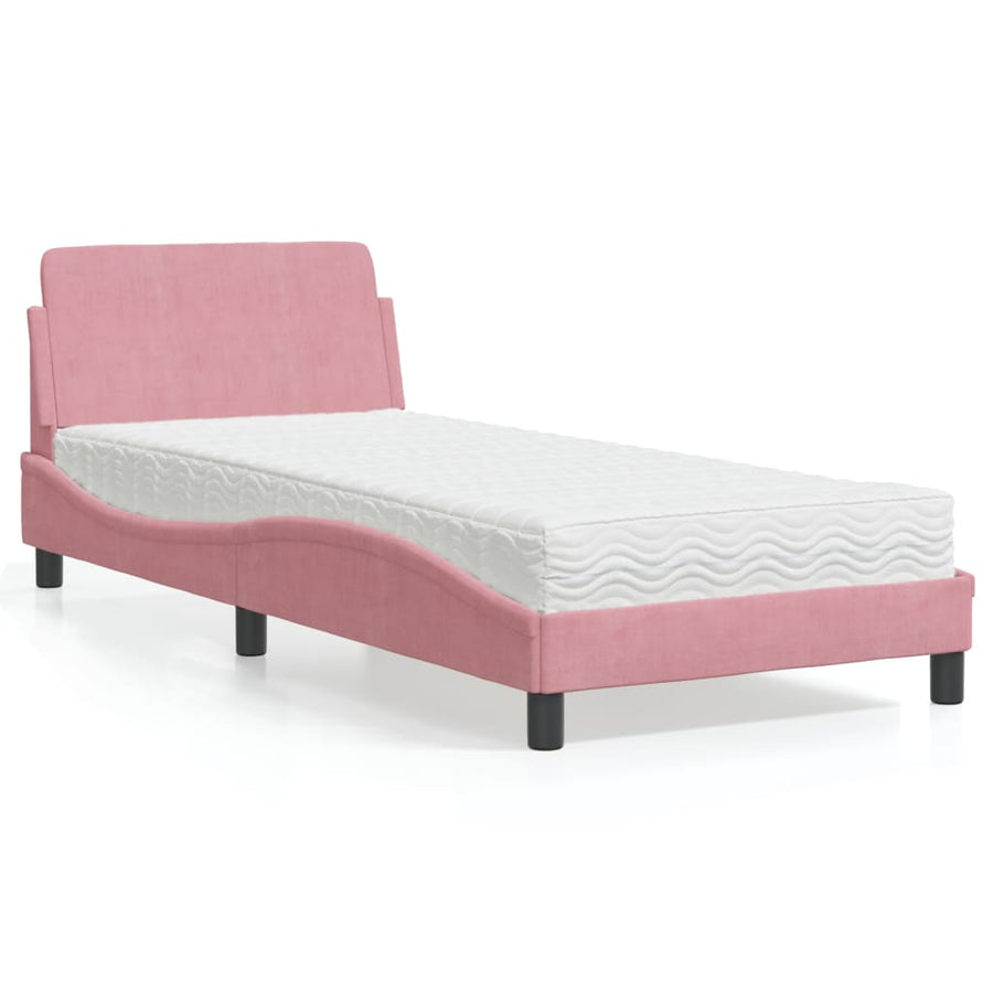 Bed met matras fluweel roze 90x200 cm
