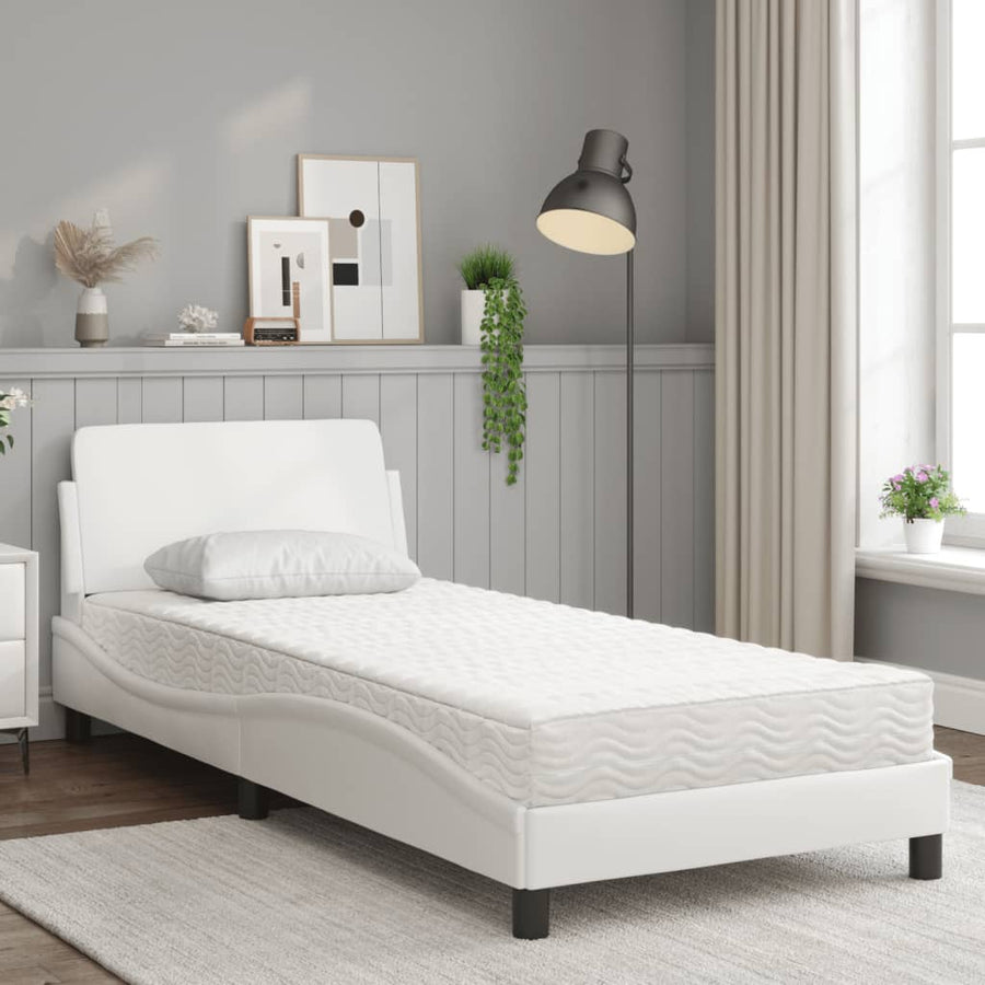 Bed met matras kunstleer wit 90x200 cm