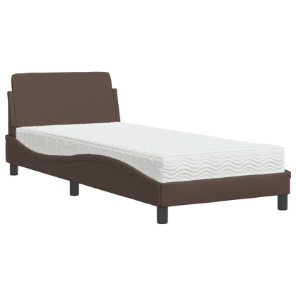 Bed met matras kunstleer bruin 90x200 cm