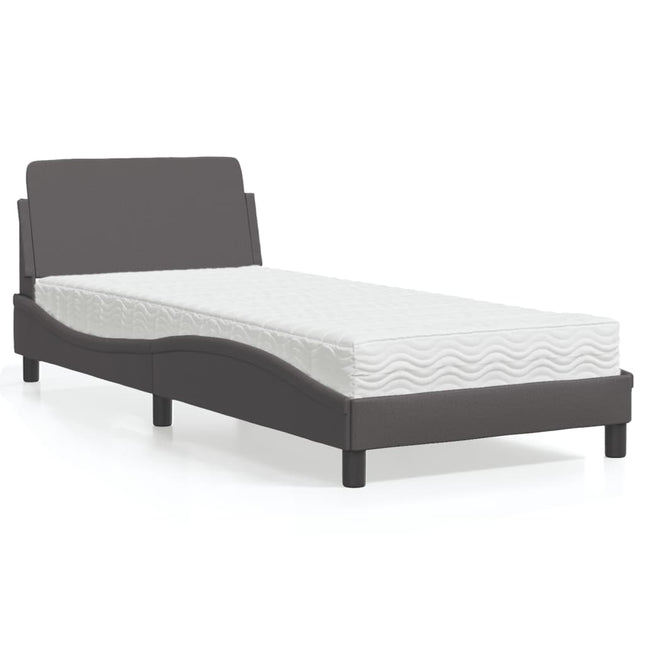 Bed met matras kunstleer grijs 90x200 cm