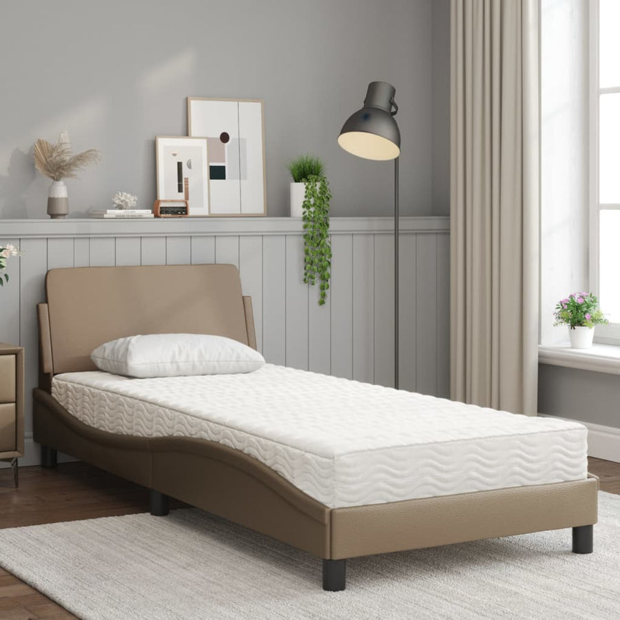 Bed met matras kunstleer cappuccinokleurig 90x200 cm