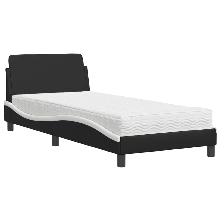 Bed met matras kunstleer zwart en wit 90x200 cm
