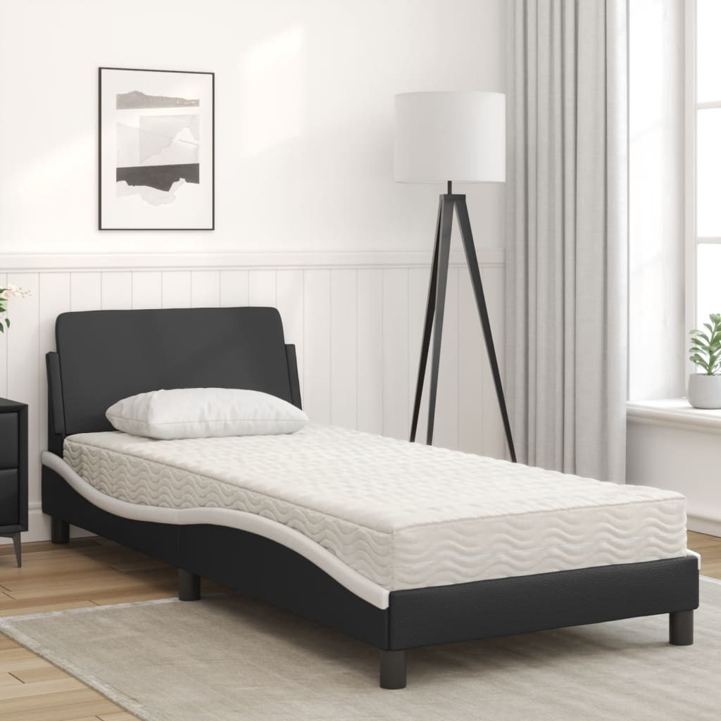 Bed met matras kunstleer zwart en wit 90x200 cm
