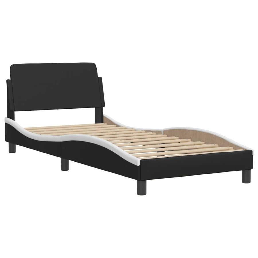 Bed met matras kunstleer zwart en wit 90x200 cm