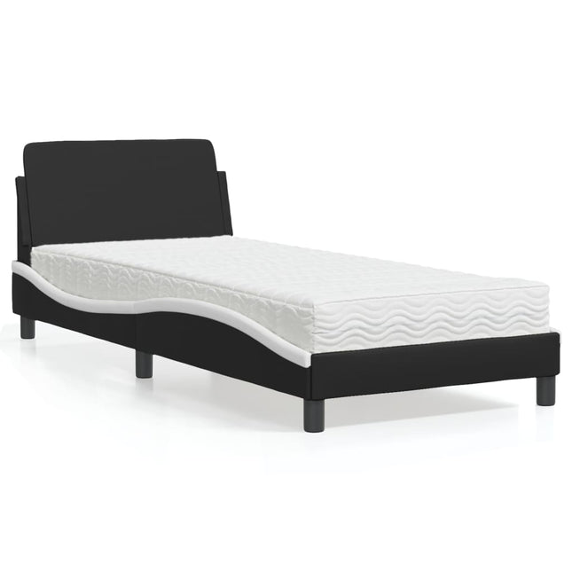 Bed met matras kunstleer zwart en wit 90x200 cm