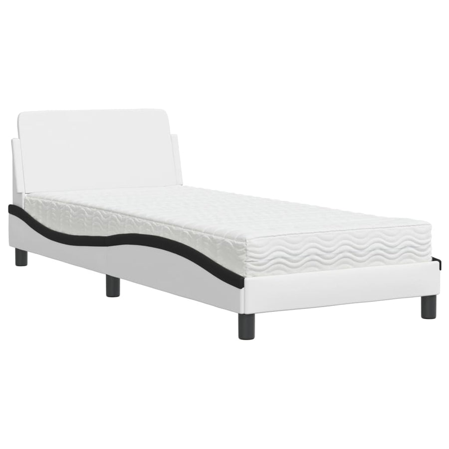Bed met matras kunstleer zwart en wit 90x200 cm
