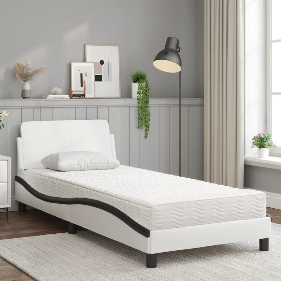 Bed met matras kunstleer zwart en wit 90x200 cm