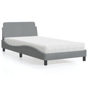 Bed with mattress "Dover" light grey fabric 100x200 cm