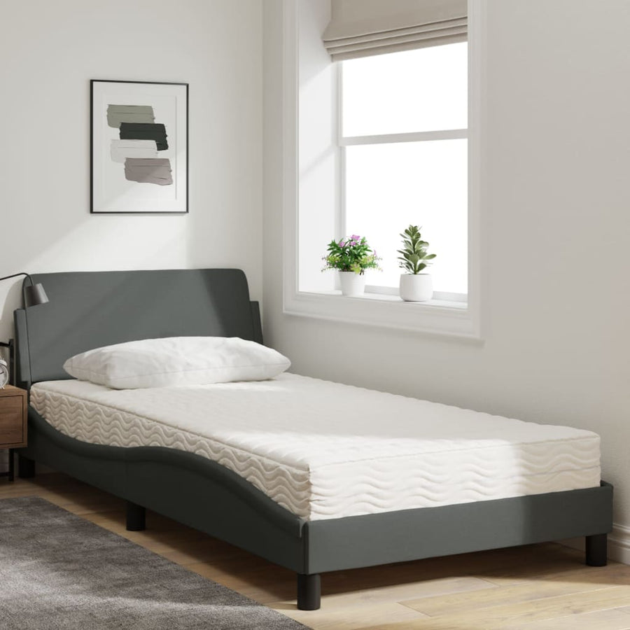 Bed met matras stof donkergrijs 100x200 cm