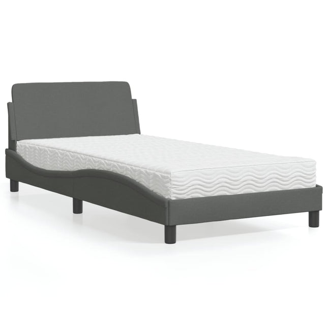 Bed met matras stof donkergrijs 100x200 cm