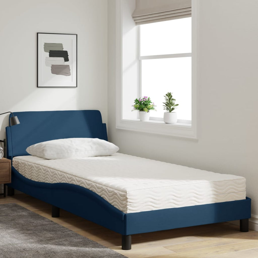 Bed met matras stof blauw 100x200 cm