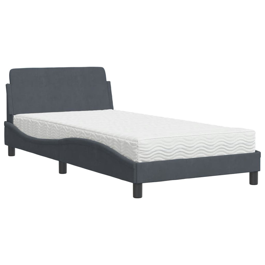 Bed met matras fluweel donkergrijs 100x200 cm