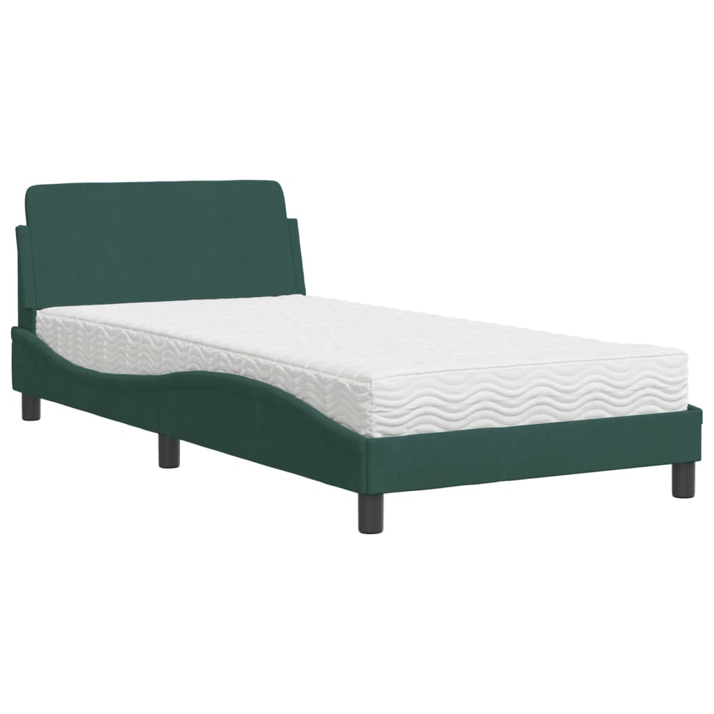 Bed met matras fluweel donkergroen 100x200 cm