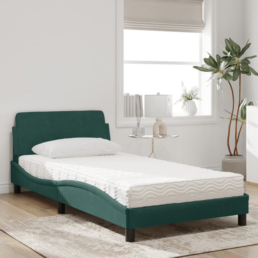Bed met matras fluweel donkergroen 100x200 cm
