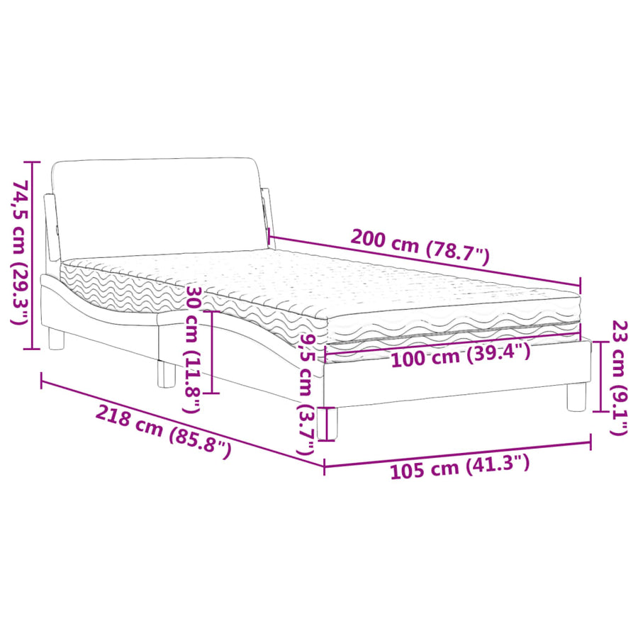 Bed met matras fluweel blauw 100x200 cm