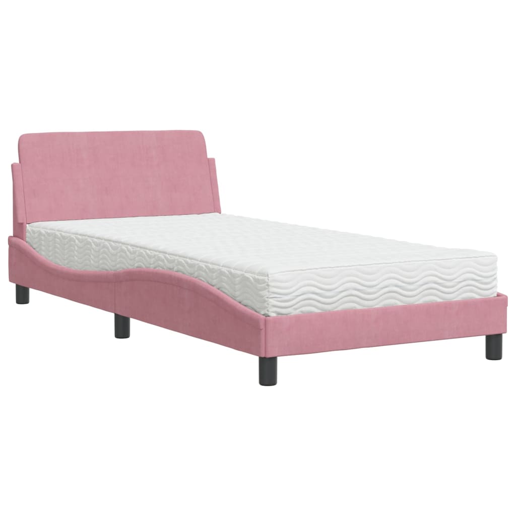 Bed met matras fluweel roze 100x200 cm