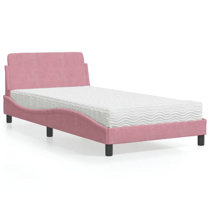 Bed met matras fluweel roze 100x200 cm