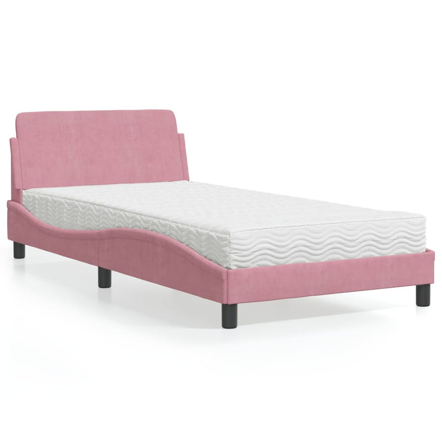 Bed met matras fluweel roze 100x200 cm