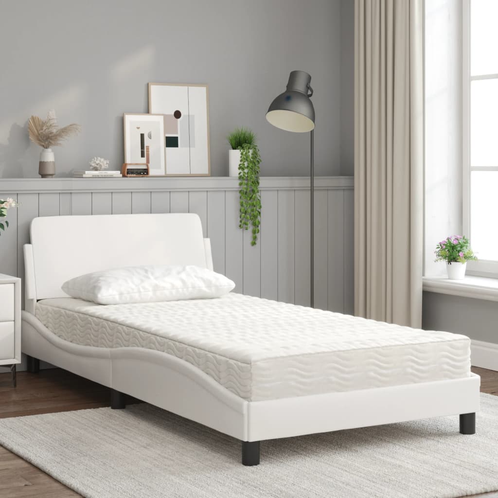 Bed met matras kunstleer wit 100x200 cm