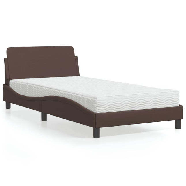 Bed met matras kunstleer bruin 100x200 cm