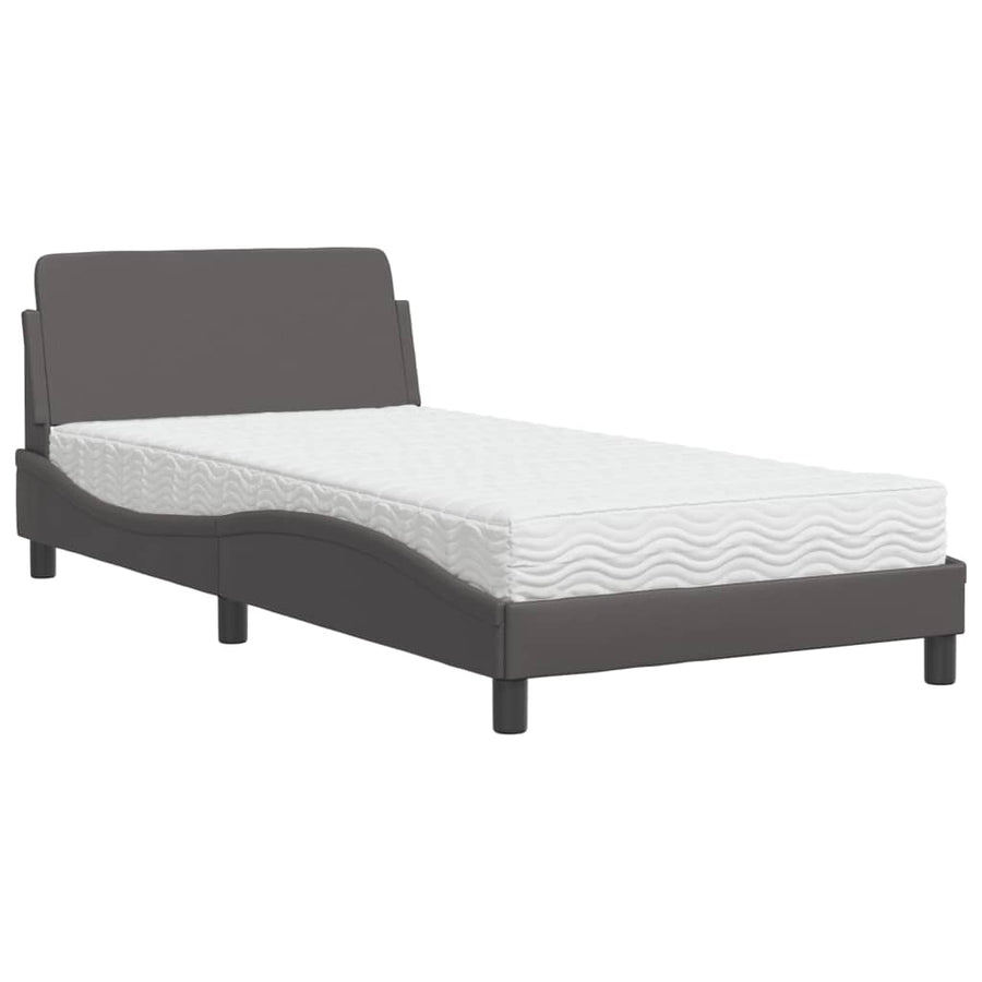 Bed met matras kunstleer grijs 100x200 cm