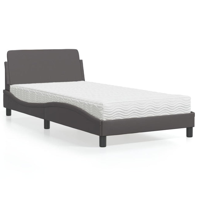 Bed met matras kunstleer grijs 100x200 cm