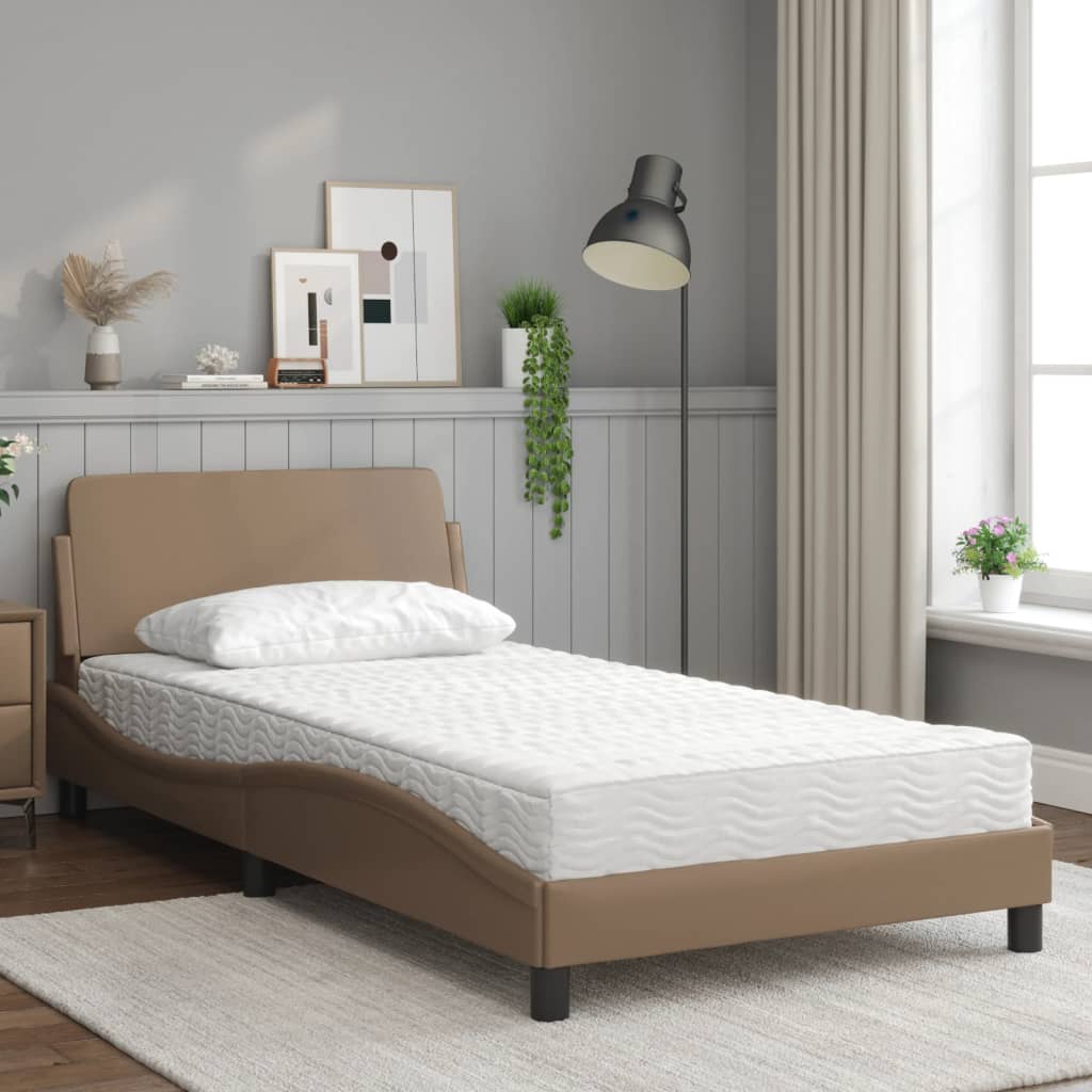Bed met matras kunstleer cappuccinokleurig 100x200 cm